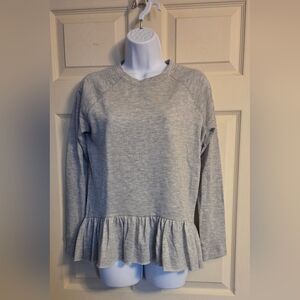 Anthropologie Gray Ruffled Hem Sweater Small